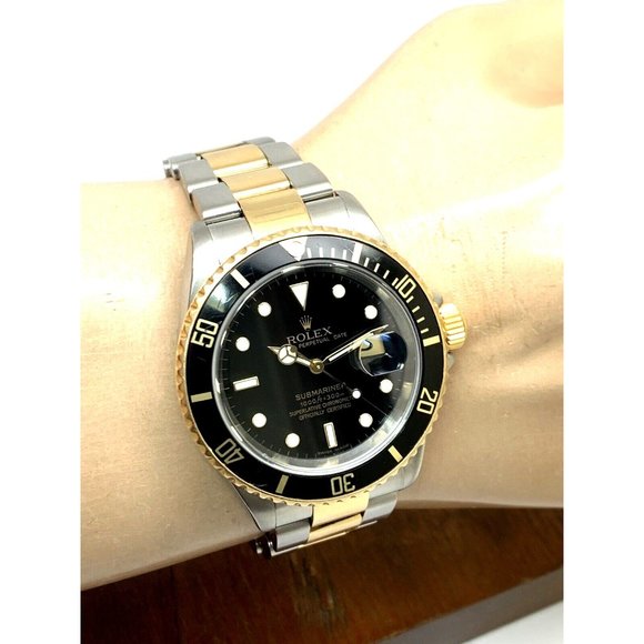Rolex Men's Watch 16613 Submariner Automatic Black Dial Two Tone 18k Gold Steel - Picture 12 of 15